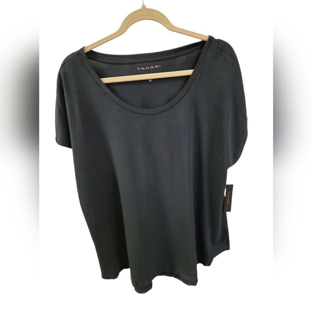 NWT Tahari Women's Drop Sleeve Tshirt Low Neck Modal Blend Dark Navy Size 1X